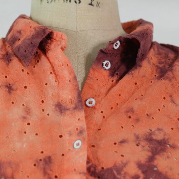 Womens Shirt Size XS Orange Tie Dye Tank Buttons Structured Hippie Vacation - Picture 2 of 7